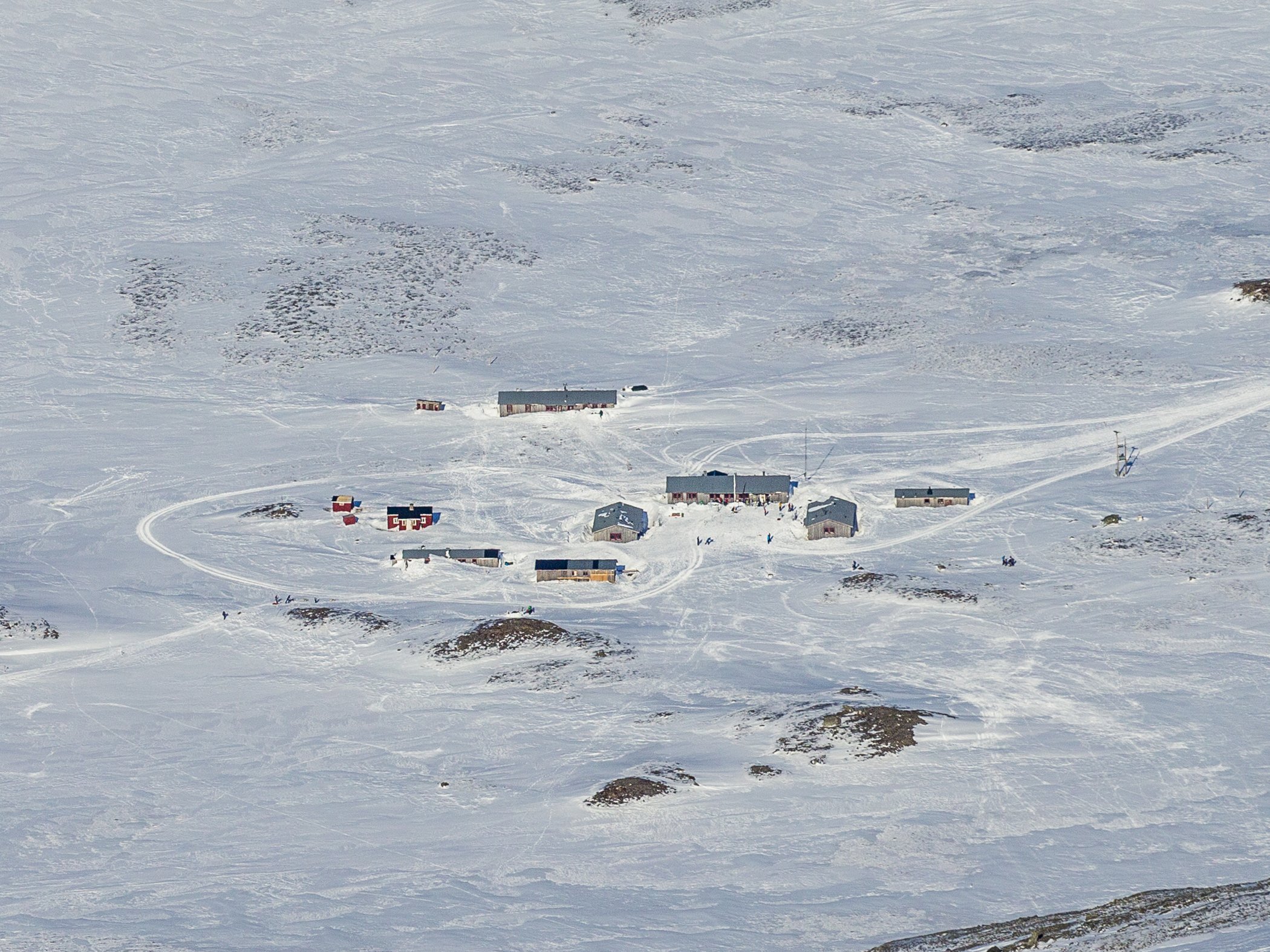 Flygbild över Helags Fällstation.